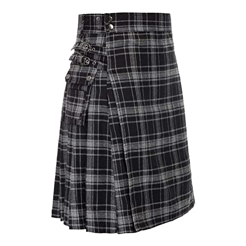 ZDSUHYIW Herren Schottischer Kilt Mittelalter Vintage Kiltie Taschenröcke Individualität Schottenkilt Goth Mode Schottenrock Hohe Taille Faltenröcke von ZDSUHYIW