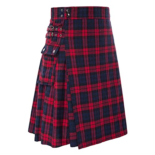 ZDSUHYIW Herren Schottischer Kilt Mittelalter Vintage Kiltie Taschenröcke Individualität Schottenkilt Goth Mode Schottenrock Hohe Taille Faltenröcke von ZDSUHYIW