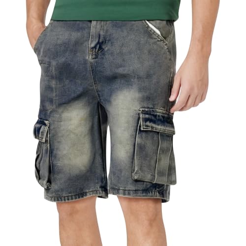 ZDSUHYIW Jeanshose Herren Kurze Hosen Baggy Jeans Shorts Loose Fit Vintage Weite Beinform Jorts Hip Hip Leichte Sommerjeans Mit Taschen Denim Half Pants Sweathose von ZDSUHYIW