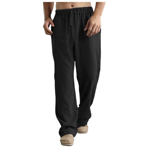 ZDSUHYIW Leinenhose Herren Lang Leichte Sommerhose Loose Fit Standhosen Yoga Hosen Leinen Hosen Übergröße Freizeithose Bequeme Stoffhose Herrenhosen Loungewear von ZDSUHYIW