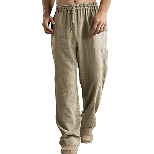 ZDSUHYIW Leinenhose Herren Lang Leichte Sommerhose Loose Fit Standhosen Yoga Hosen Leinen Hosen Übergröße Freizeithose Bequeme Stoffhose Herrenhosen Loungewear von ZDSUHYIW