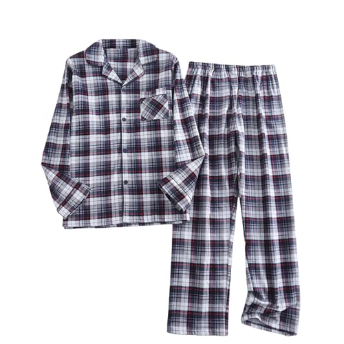 ZDSUHYIW Pyjama Herren Kariert Kuschelig Lustig Lang Pyjama Schlafanzug mit Knopfleiste Langarm Pyjama Set V-Ausschnitt Button Down Seide Pj Sets Schlafanzug Lang aus Pyjama von ZDSUHYIW