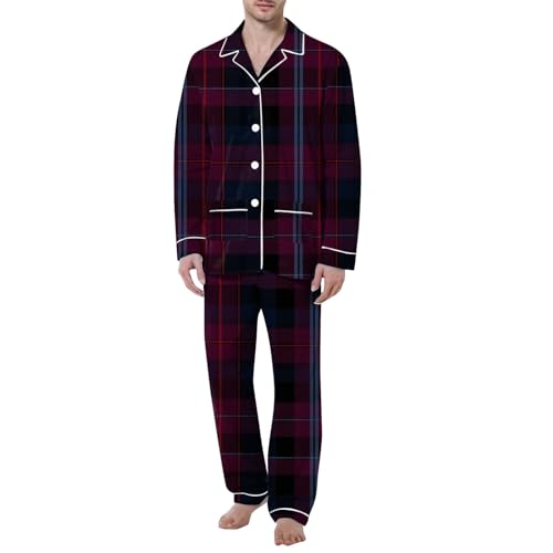 ZDSUHYIW Pyjama Herren Kariert Lang Baumwolle Pyjama mit Knopfleiste Langarm Nachtwäsche Pyjamas Set Pyjama Langarm Schlafanzug mit Langarm Shirt Zweiteiliger Nachtwäsche von ZDSUHYIW
