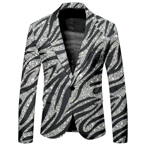 ZDSUHYIW Sakko Herren Leopard Blazer Slim Fit Hochzeit Mantel Mit Zebra-Druck Elegant Anzugjacke Business Anzug Mit Leopardenmuster Übergangsjacke Karneval Freizeitjacke Bühnenkostüme von ZDSUHYIW