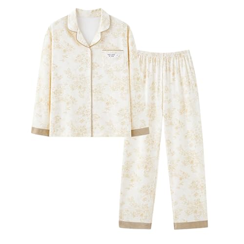 ZDSUHYIW Schlafanzug Damen mit Knopfleiste Schlafanzug Lang Pyjama Zweiteiliger Schlafanzughose Nachtwäsche Schlafanzug mit Knopfleiste Nachtwäsche PJ Set Langarm Pyjamas Set von ZDSUHYIW