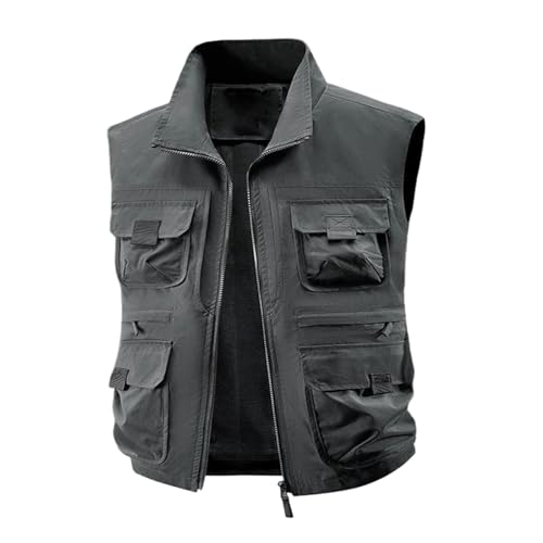 ZDSUHYIW Weste Herren Sommer Outdoor Ärmellose Jacke Anglerweste Mit Vielen Taschen Sommer Schnelltrocknend Gilet Jagd Fotografie Sport Westen Einfarbig Multifunktionsweste von ZDSUHYIW