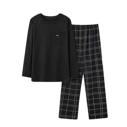 ZDSUHYIW Zweiteiler Set Lang Pyjama Herren Zweiteiliger Rundhals Zweiteiliger Nachtwäsche Hausanzug Langarm Pyjamas Set Essentials Schlafanzug-Set Loungehose Freizeithose von ZDSUHYIW