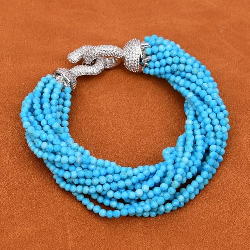 ZDVHOMCB 8.5" 14 Rows Blue Faceted Round Stone Beads Bracelet Multi Strands Jewelry Gifts For Women von ZDVHOMCB