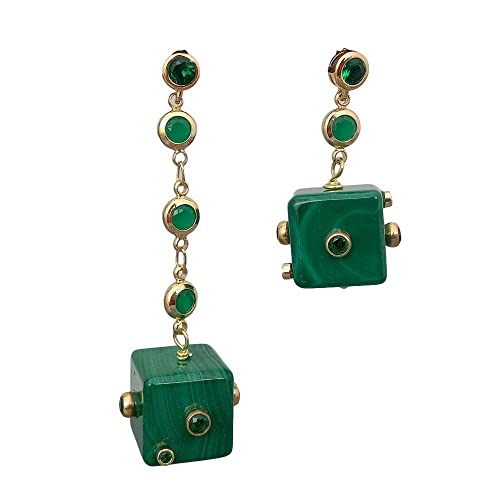 ZDVHOMCB Green Chain Green Malachite Cube Shape Dangle Stud Earrings von ZDVHOMCB
