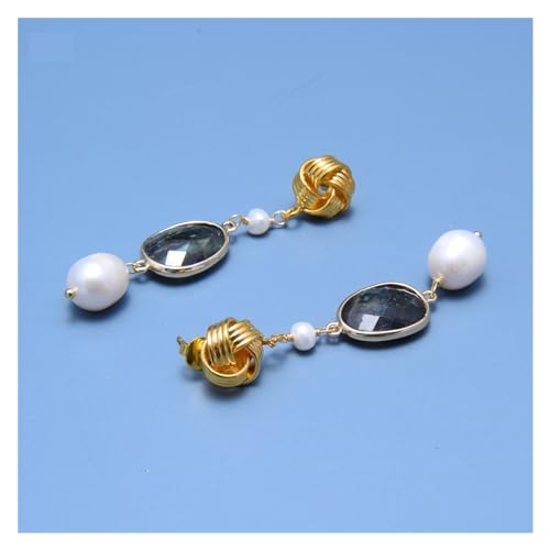 ZDVHOMCB Schmuck Natürliche Weiße Reis Perle Rosenkranz Kette Labradorit Lünette Set Pullover kette Halskette Ohrringe Sets for Frauen (Earrings) von ZDVHOMCB