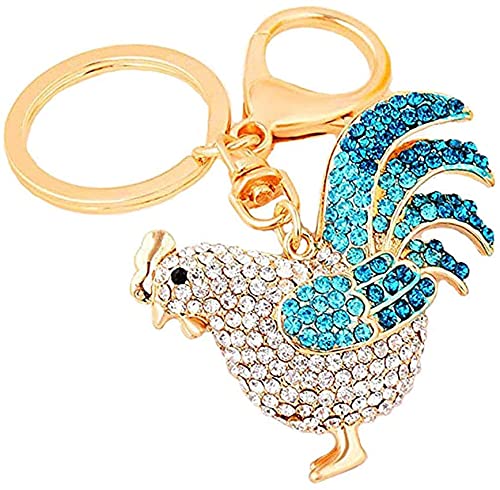 ZDYS Schlüsselanhänger, Motiv: Hahn, funkelnd, tschechische Strasssteine, Handtaschen-Charm, blau, XXL, ZDYS Schlüsselanhänger, Motiv: Hahn, funkelnd, tschechische Strasssteine, Handtaschen-Charm, blau, XXL, von ZDYS
