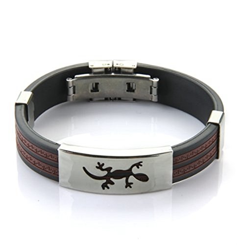 ZDdp Edelstahl Eidechse Silikon Armreif Manschette Armband Armband Herren, 65x15mm, Edelstahl und Silikon von ZDdp