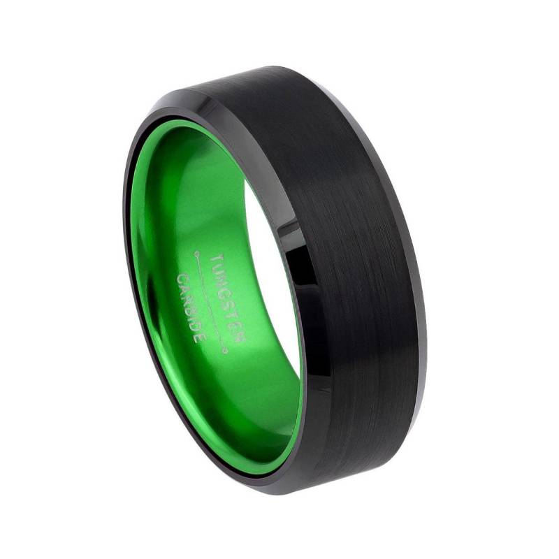 8mm Black Green Zwei-Tone Solid Tungsten Ring Personalisierte Gravur von ZDesignsUSA