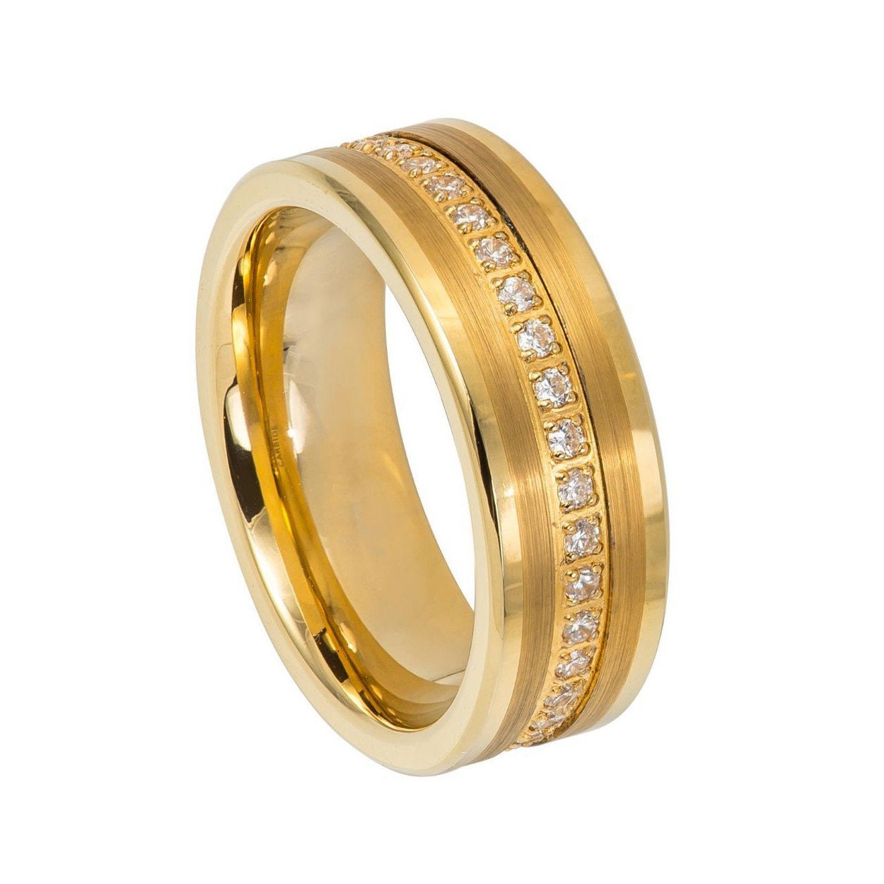 Herren Eternity Gold Wolfram Ehering 8mm Comfort Fit Ring Diamant Simulant von ZDesignsUSA