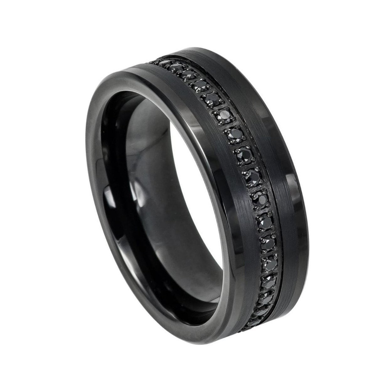Herren Eternity Schwarz Wolfram Ehering 8mm Comfort Fit Ring Diamant Simulant von ZDesignsUSA