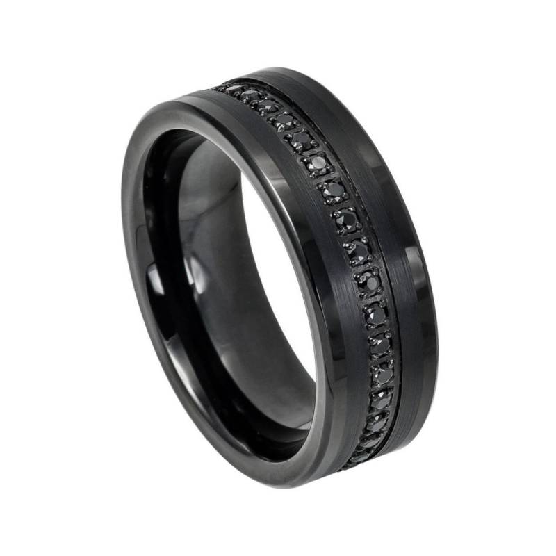 Herren Eternity Schwarz Wolfram Ehering 8mm Comfort Fit Ring Diamant Simulant von ZDesignsUSA