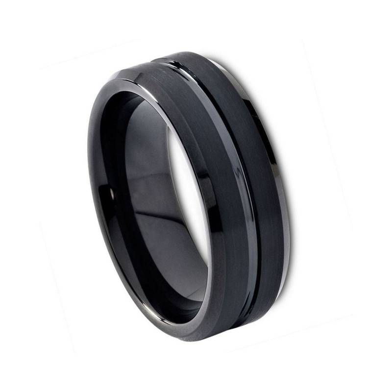 Personalisierte 8mm Black Grooved Center Surface Solid Tungsten Ring von ZDesignsUSA