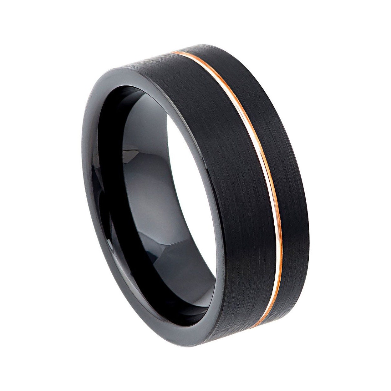 Schwarz Wolfram Ring Rose Gold Hochzeit Band 8mm Herren Personalisierte Gravur von ZDesignsUSA