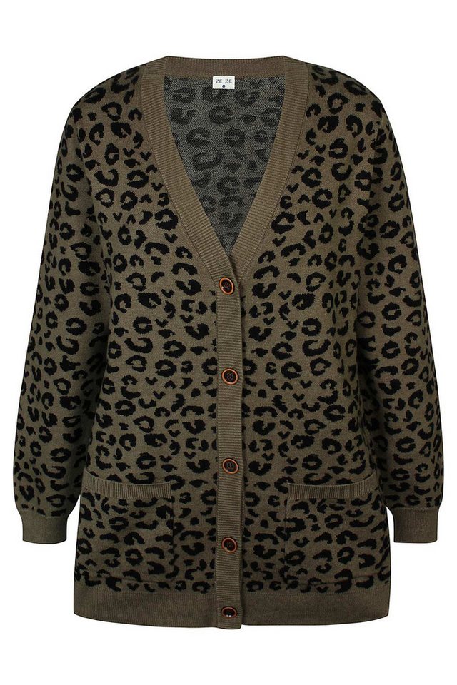 ZE-ZE Nordic Strickjacke Strickjacke Dunja army Leo Print von ZE-ZE Nordic