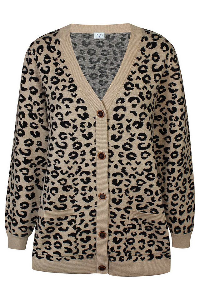 ZE-ZE Nordic Strickjacke Strickjacke Dunja sand Leo Print von ZE-ZE Nordic