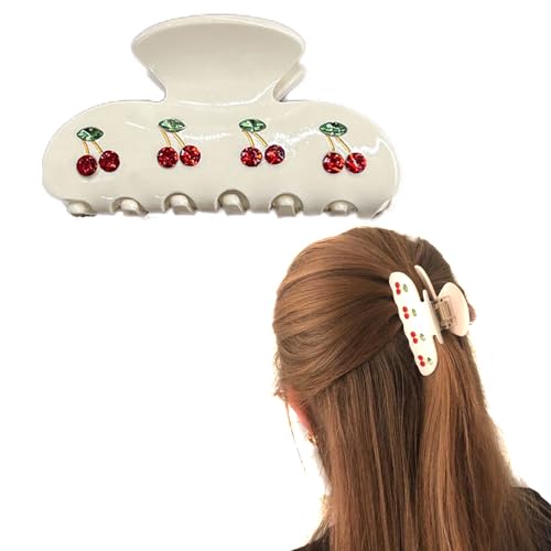 1 Stück Kirsch Haars Pangen, Rotes Kirschmuster Klauen-Haarspangen, Acryl Kirschhaarklammern, Kirsch Haarspange für Damen, Kirsch Strass Haarspange, zum Gesichtswaschen, Make-up von ZEACCT