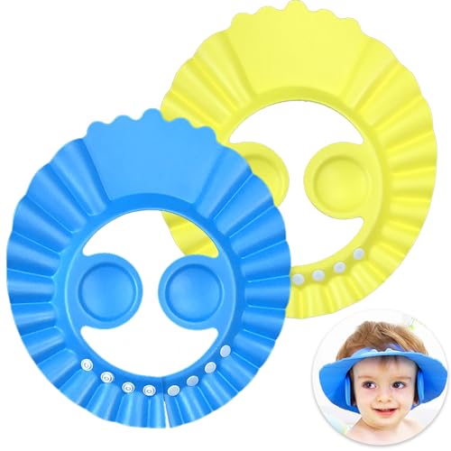2 Stück Duschhaube Kinder, Einstellbare Baby Duschhaube, Baby Sicherer Shampoo Cap, Verstellbare Duschhaube für Kinder, Baby Shampoo Kappe, für Augenschutz Dusche Babypflege(2 Farben) von ZEACCT