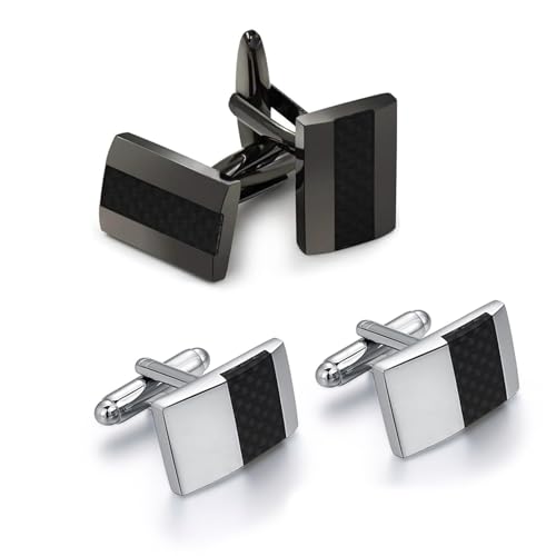 4 Stück Manschettenknöpfe aus Kohlefaser, Personalisierte Manschettenknöpfe, Manschettenknöpfe für Hemden mit Streifen, Manschettenknöpfe, für Geschäftliche Hochzeitsgeschenk für Männer von ZEACCT