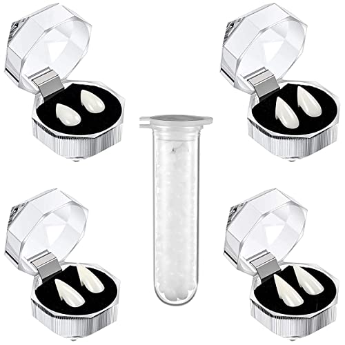 5 Stücke Vampir Fangs Kit 4 Größen Custom Fangs Vampire Zähne Gefälschte Zahnersatz mit 1 Rohr Zähne Pellets Klebstoff, Vampir Fangs Kit Vampir Zähne Halloween Dämon Zähne falsche Zähne von ZEACCT