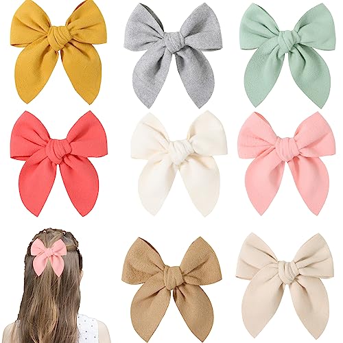 8 Stück Schleife Haarschleifen Clip, Haarspangen Mit Großer Schleife, Stoff Haarschleifen Clip, Mädchen Schleife Haarspangen, Langem Seidigem Satin, Hair Bow Band Haarspangen (8 Farben) von ZEACCT