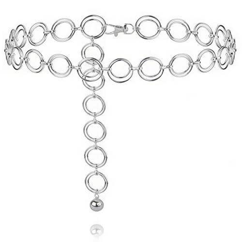 Damen-Kettengürtel, Mehrschichtig, Metall-Taillenkette, Mehrschichtige Taillenkette, Metallgürtel, verstellbare O-Ring-Taillenkette für Bauch-Körper-Kostümschmuck – Weiß von ZEACCT