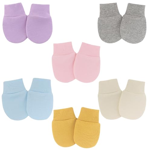 ZEACCT 6 Paar Baby-Fäustlinge aus Weicher Baumwolle, Fäustlinge für Kleinkinder, Kratzfeste Fäustlinge für Neugeborene, Baby-Handschuhe aus Reiner Baumwolle, für Babys, Jungen und Mädchen (6 Farben) von ZEACCT