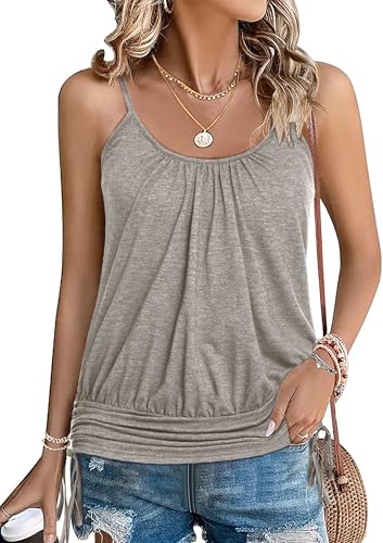 Zeagoo Tank Top Damen Sommer Spaghetti Tanktops Basic Ärmellose Oberteile Einfarbig Rundhals Weste Lässiges Strand Shirt Blusen Tops Grau XXL von Zeagoo