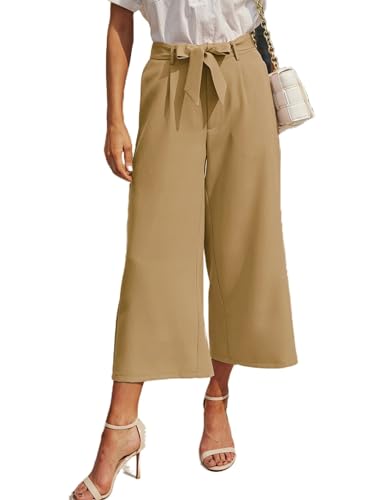 Zeagoo Damen Elegant Hosen 7/8 Sommer Hose High Waist Lang Dressy Hose Lockere Gerade Geschnitten Sommerhose Freizeithose Kahki L von Zeagoo