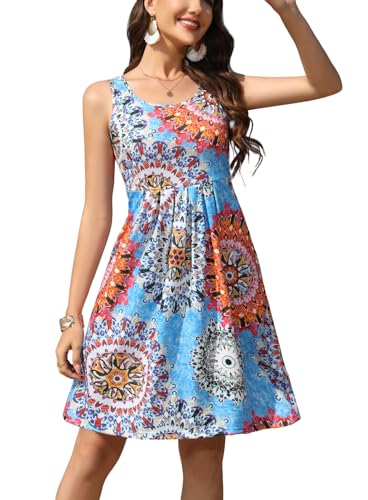 Zeagoo Damen Kleid Elegant Sommerkleider Ärmellos Casual Tunika Kleid Boho Tank Kleid Mini A Linie Kleid mit Taschen Blau S von Zeagoo
