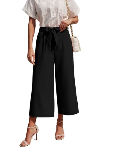 Zeagoo Hosen Damen Sommer Weite Bein Freizeithose High Waist Dehnbar Elegant Business Sommerhosen Gerade Geschnitt Anzughosen Palazzo Hose mit Gürtel Schwarz XXL von Zeagoo