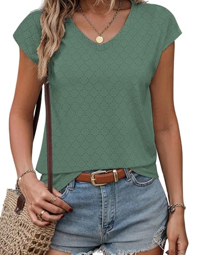 Zeagoo Tank Top Damen V Ausschnitt Flügelärmeln T-Shirt Sommer Leicht Luftig Lochstickerei Blusentop Casual Kurzarm Oberteil Für Frauen Grün L Zeagoo Tank Top Damen V Ausschnitt Flügelärmeln T-Shirt Sommer Leicht Luftig Lochstickerei Blusentop Casual Kurzarm Oberteil Für Frauen Grün L von Zeagoo