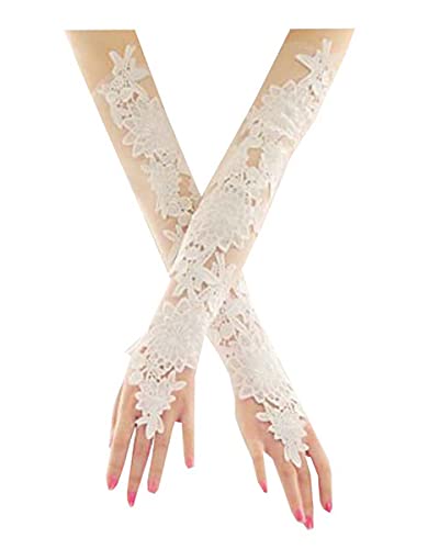 Frauen Braut Lange Spitzenhandschuhe, Ellenbogen Fingerlose Kleid Handschuhe Hochzeit Abschlussball Kostüm von ZEALMAX