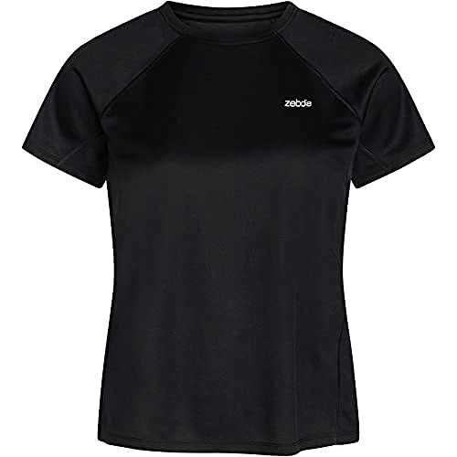 ZEBDIA Damen Zebdia Women Sports T-shirt/Chest Print Black T Shirt, Schwarz, M EU von ZEBDIA