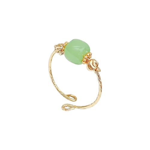 ZEBRAGO Grüner Jade-Ring, kein Verblassen, vergoldet, drehbare Glücksperle, verstellbare Ringe für Damen, Metall, Jade, Metall, Jade von ZEBRAGO