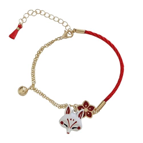 ZEBRAGO Japanisches charmantes rotes Sakura-Fuchsmasken-Armband, Glockenanhänger, halbes rotes Seil, halbe Kette, Armbänder für Frauen, mittelgroß, Zink, kein Edelstein, Medium, Zink, Ohne Edelstein ZEBRAGO Japanisches charmantes rotes Sakura-Fuchsmasken-Armband, Glockenanhänger, halbes rotes Seil, halbe Kette, Armbänder für Frauen, mittelgroß, Zink, kein Edelstein, Medium, Zink, Ohne Edelstein von ZEBRAGO