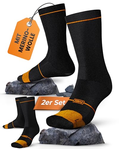 ZEBRAX® 2er SET Merino Wandersocken Damen & Herren [Größen 37-48] gepolstert für 100% Laufkomfort I Atmungsaktive & geruchshemmende Merino Wandersocken Herren/Damen dank idealem Materialmix von ZEBRAX