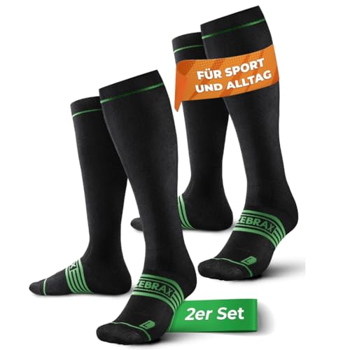ZEBRAX® 2er Kompressionsstrümpfe Damen & Herren [Gr. 35-47] zur Förderung der Performance I Gepolsterte Stützstrümpfe für schmerzfreies Joggen uvm. I Atmungsaktive Kompressionsstrümpfe Herren von ZEBRAX