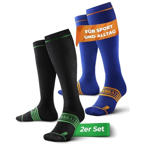 ZEBRAX® 2er Kompressionsstrümpfe Damen & Herren [Gr. 35-47] zur Förderung der Performance I Gepolsterte Stützstrümpfe für schmerzfreies Joggen uvm. I Atmungsaktive Kompressionsstrümpfe Herren von ZEBRAX