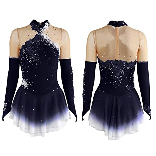 ZEDDG Eiskunstlaufkleid Damen Mädchen Eislaufkleid Spandex Hohe Elastizität Training Wettkampf Skating Kleid Handmade Ballett Tanz Trikot Navy-S von ZEDDG