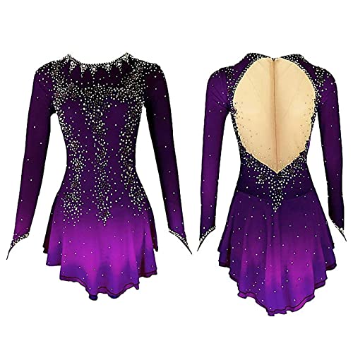 ZEDDG Eiskunstlaufkleid für Mädchen, Eislaufrock, dehnbar, Skater, Performance/Wettkampf, Gymnastikanzug, atmungsaktiv, handgefertigt, Balletttanzrock, Violett-S von ZEDDG