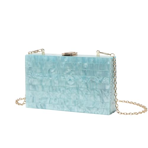 ZEDEVB Damen Fashion Striped Perlglanz Acryl Clutch Crossbody Bag Handytasche, hellblau, 18x5x11cm von ZEDEVB