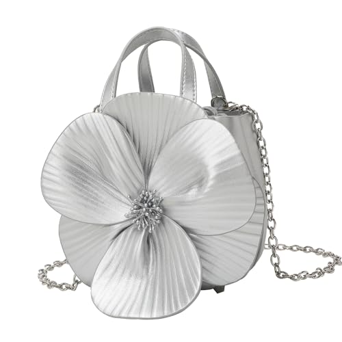 ZEDEVB Damen Petal Bag Flower Bucket Handtasche Mode Trend Kette Single Shoulder Crossbody Bag, silber, Einheitsgröße von ZEDEVB