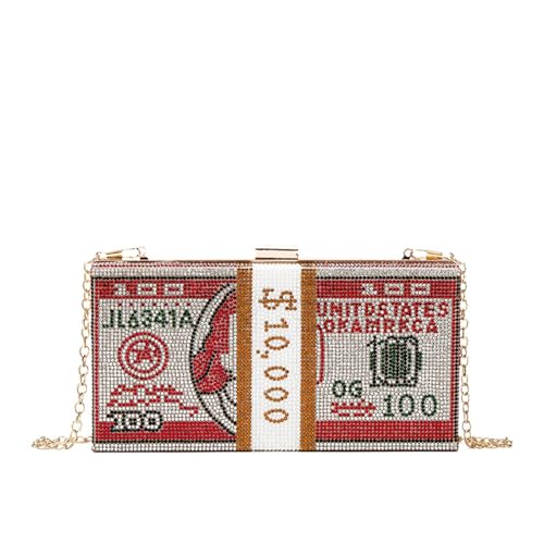 ZEDEVB Modische trendige Dollar-Tasche Strass Kette Schulter Messenger Bag Handytasche, rot, Einheitsgröße von ZEDEVB