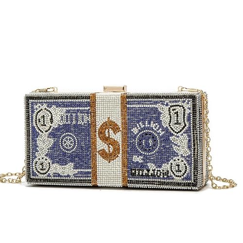 ZEDEVB USD-Muster Strass Stein Acryl Tasche Kette Crossbody Handytasche, blau, Einheitsgröße von ZEDEVB