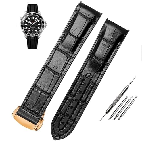 ZEDEVB Wasserdichtes Armband mit gebogenem Ende, echtes Leder, Silikon, Uhrenarmband für Omega Seamaster 007, mit Faltschließe, 20 mm, Achat ZEDEVB Wasserdichtes Armband mit gebogenem Ende, echtes Leder, Silikon, Uhrenarmband für Omega Seamaster 007, mit Faltschließe, 20 mm, Achat von ZEDEVB